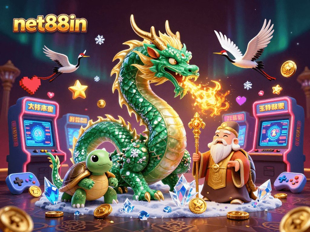 Experience the thrill of net88in with 3D digital illustration of gambling excitement and rich elements.