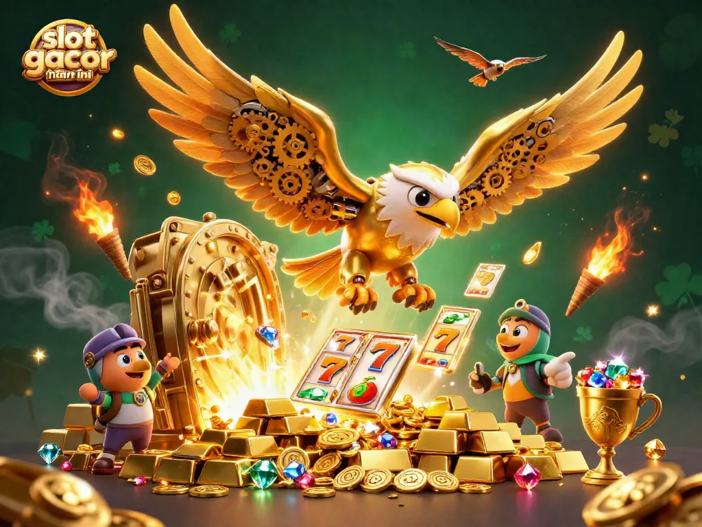 Experience thrilling wins with slot gacor hari ini showcasing golden eagles and dazzling casino elements.
