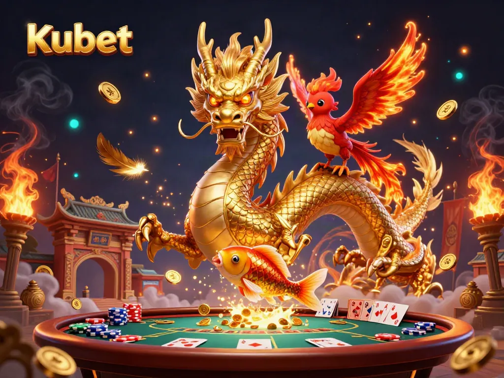 Experience thrilling gameplay at Kubet with vibrant casino elements and mythical creatures.