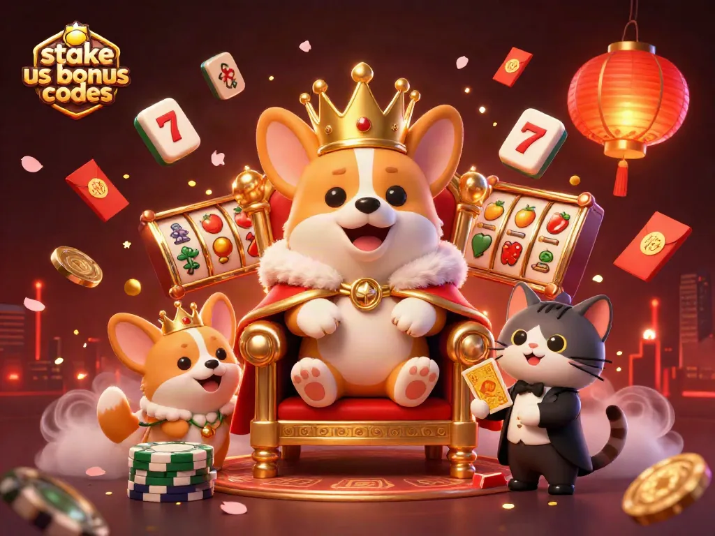 Win with stake us bonus codes and vibrant casino elements in a lively 3D scene.