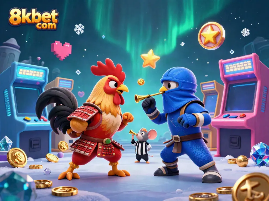 Experience the exciting duel of roosters in samurai and ninja attire, representing the thrill of 8xbet com gaming.
