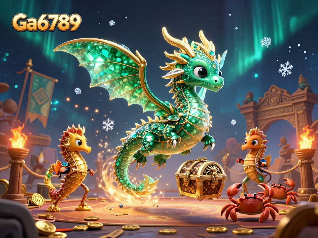 Engage in the captivating Ga6789 casino scene featuring a sea dragon and treasure elements.