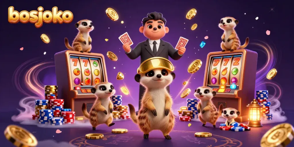 Experience thrilling wins at bosjoko with lively meerkats managing a colorful casino scene