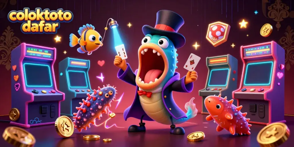 Experience thrilling action with coloktoto daftar as characters perform magic tricks amid vibrant arcade games.