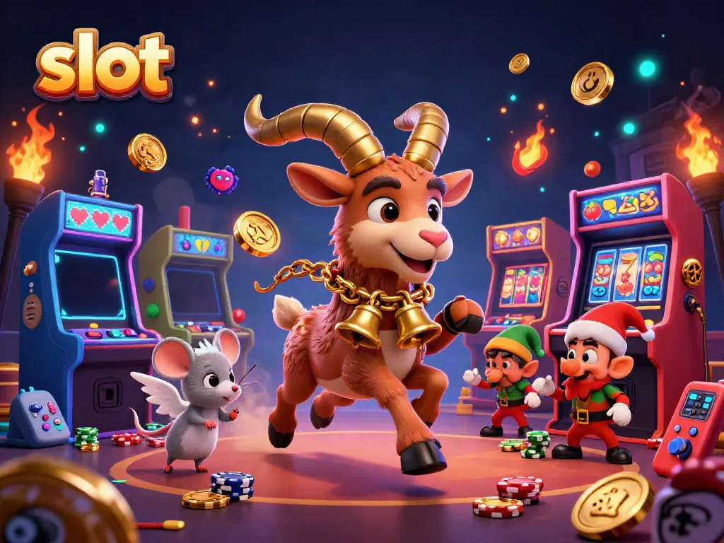 Engaging slot gaming scene featuring Krampus goat and playful characters amidst vibrant casino elements.