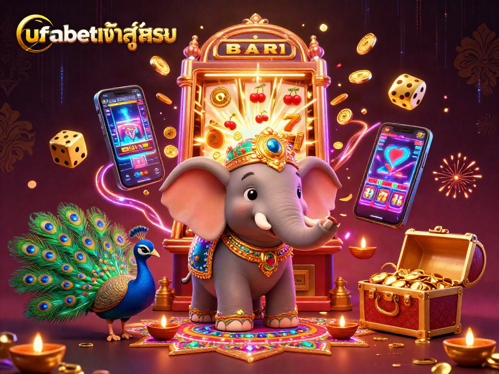 Experience ufabetเข้าสู่ระบบ with colorful 3D casino elements, vibrant characters, and a jackpot explosion.