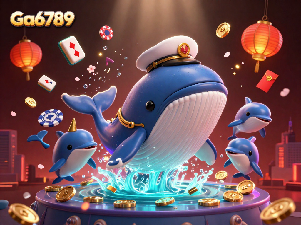 Experience the excitement of Ga6789 with vibrant characters and casino elements in a dynamic underwater scene.
