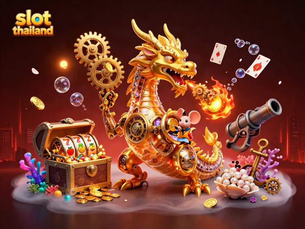 Experience thrilling slot gameplay with slot thailand featuring a golden dragon and vibrant elements