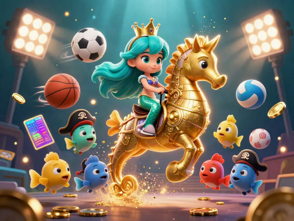 Experience thrilling S8 casino adventures with a 3D mermaid and seahorse in an action-packed underwater scene.