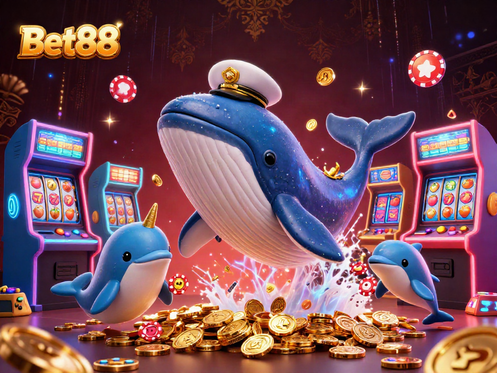 Win big with Bet88 in a vibrant 3D casino scene featuring engaging characters and gaming elements.