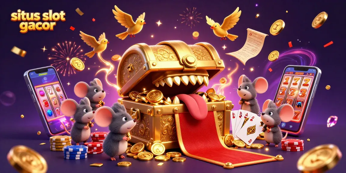 Meningkatkan peluang menang di situs slot gacor dengan peti harta karun 3D dan simbol kemenangan.