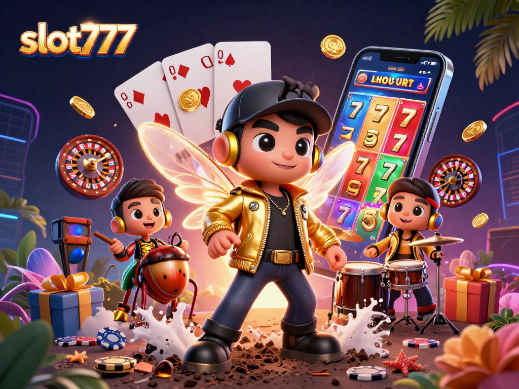 Menggugah semangat dengan slot777, cicada rock star dengan sayap listrik dan drummer keong, bersiap meraih jackpot.