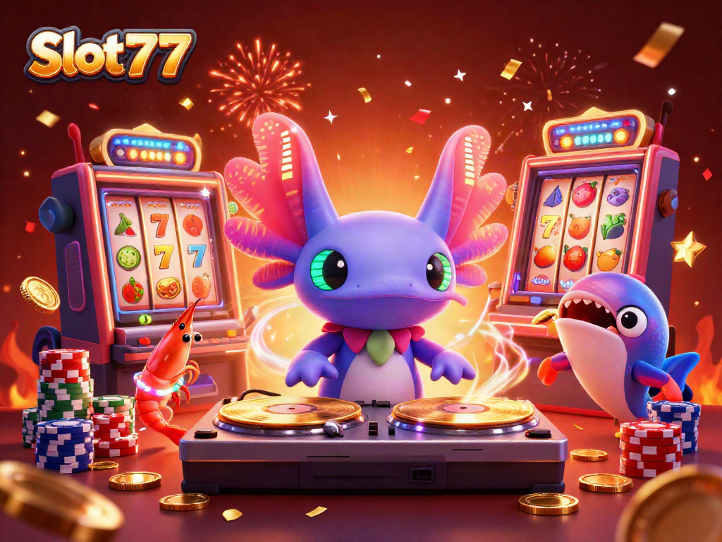 Engage with Slot777's thrilling slots experience showcased in a vibrant casino scene.