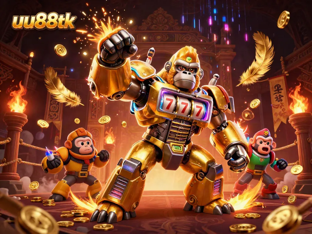 uu88tk features a dynamic 3D gorilla mech image celebrating jackpots and gaming excitement.