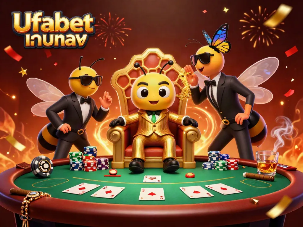 Experience the excitement of winning at Ufabet เว็บตรง with this dynamic 3D scene featuring a bumblebee mob boss and casino elements.