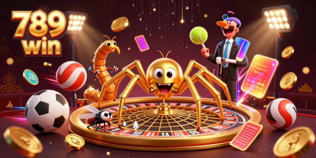 Engage with thrilling action at 789 win, featuring a golden spider and interactive gaming elements.