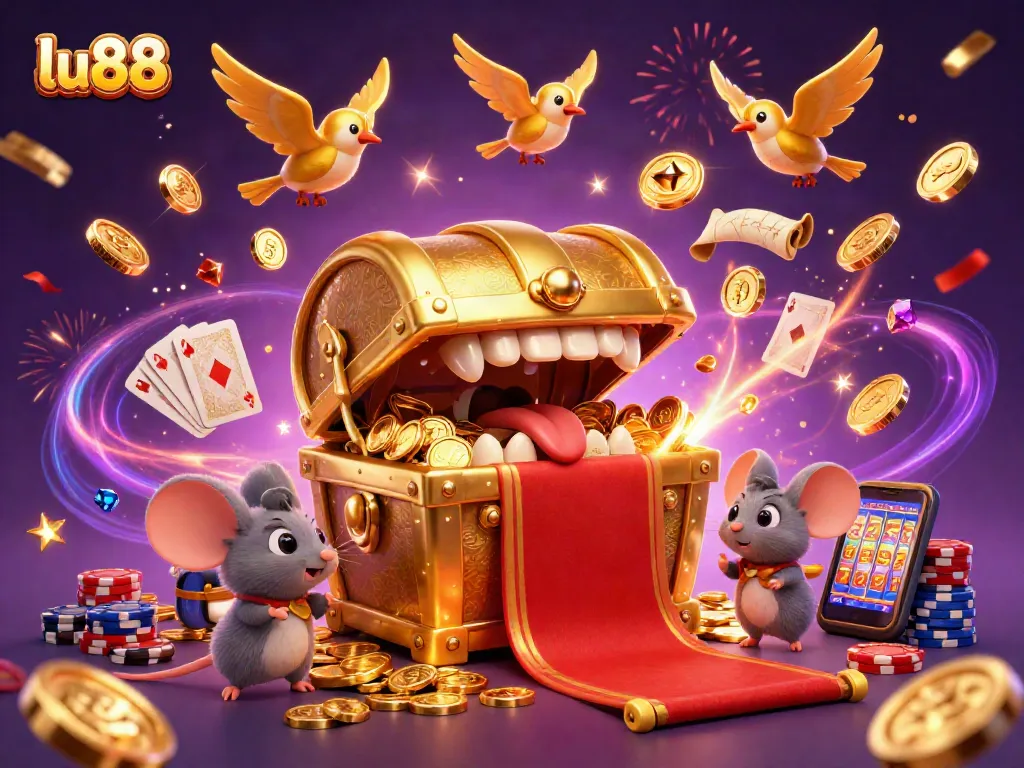 Spin and win big at lu88 with golden treasures, colorful chips, and thrilling gameplay elements.