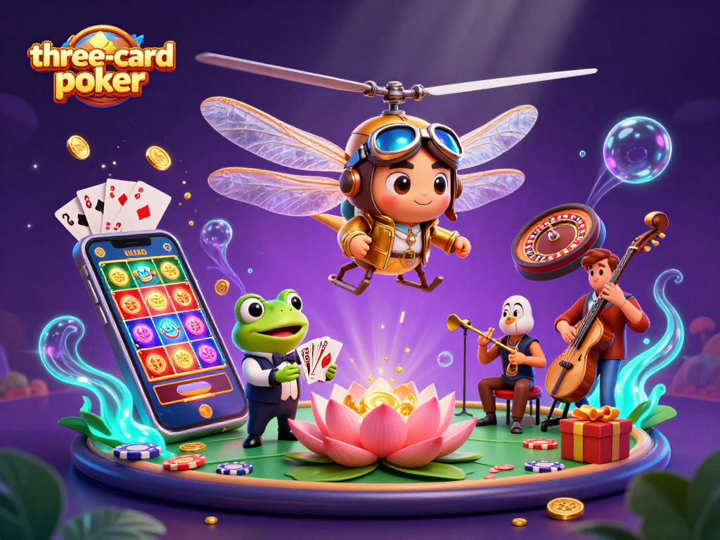 Engage in thrilling three-card-poker action as the dragonfly pilot oversees the casino experience.