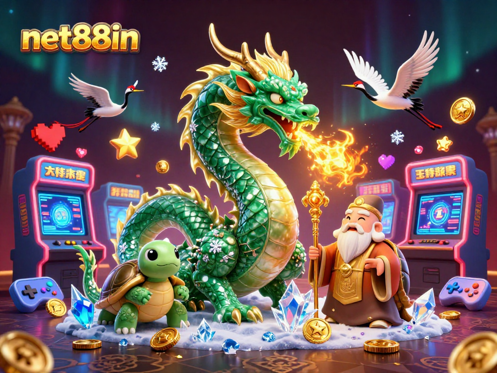 Experience the thrill of net88in with 3D digital illustration of gambling excitement and rich elements.