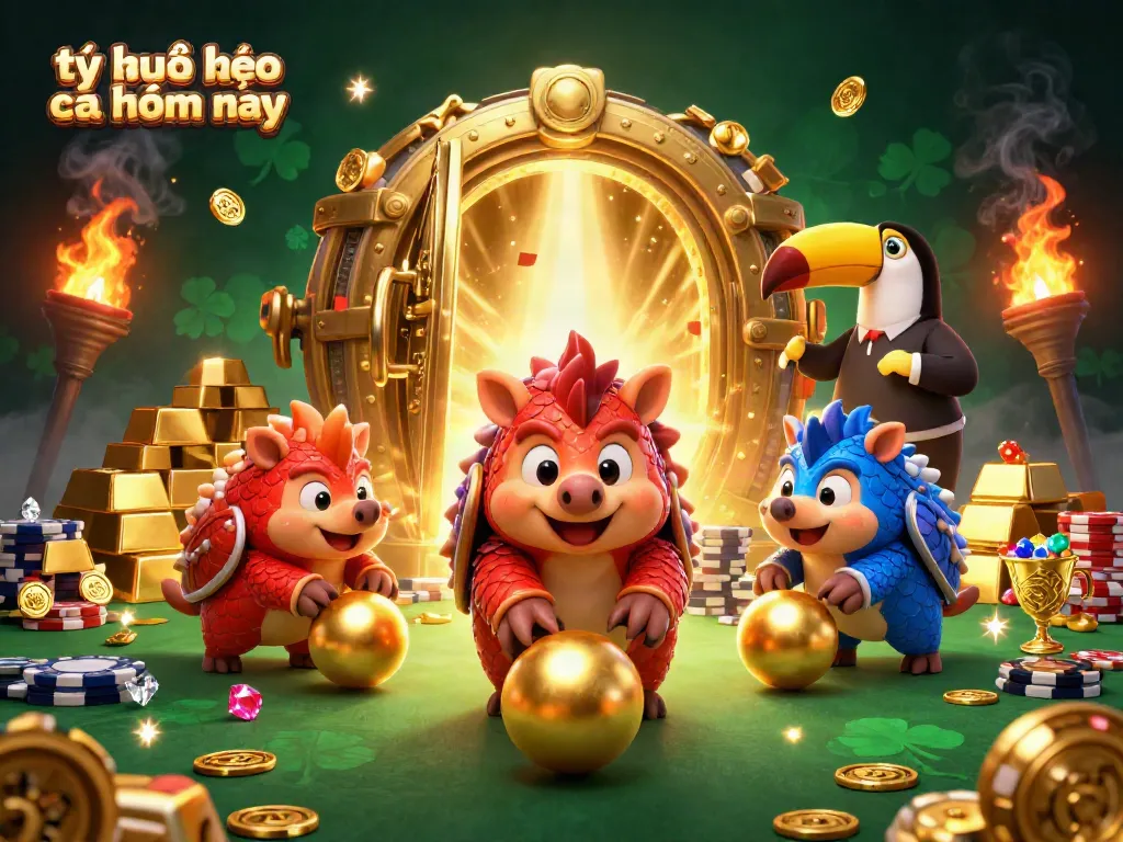 Tỷ lệ kèo nhà cái hôm nay highlighted with rival pangolins and golden gaming elements in dynamic casino scene.