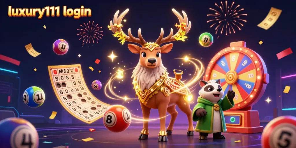 Explore the exciting luxury111 login world filled with prize wheels, lottery balls, and vibrant celebrations.