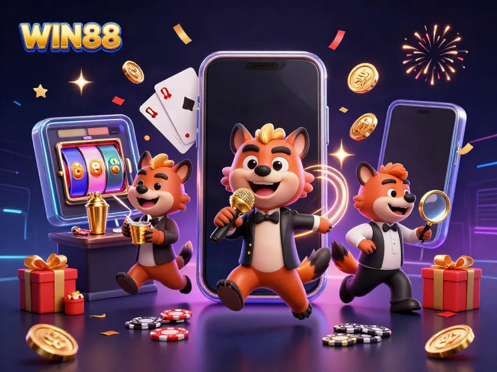 Experience the excitement of WIN88 at a vibrant comedy casino, featuring lively hyenas as entertainers.