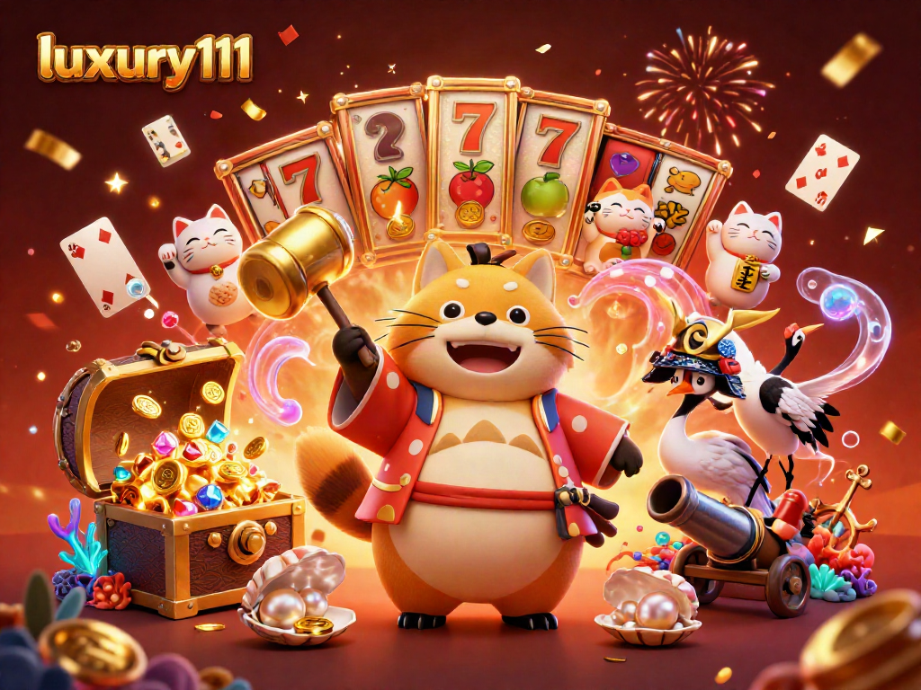 Join the excitement at luxury111 as cheerful characters celebrate with vibrant slot elements!
