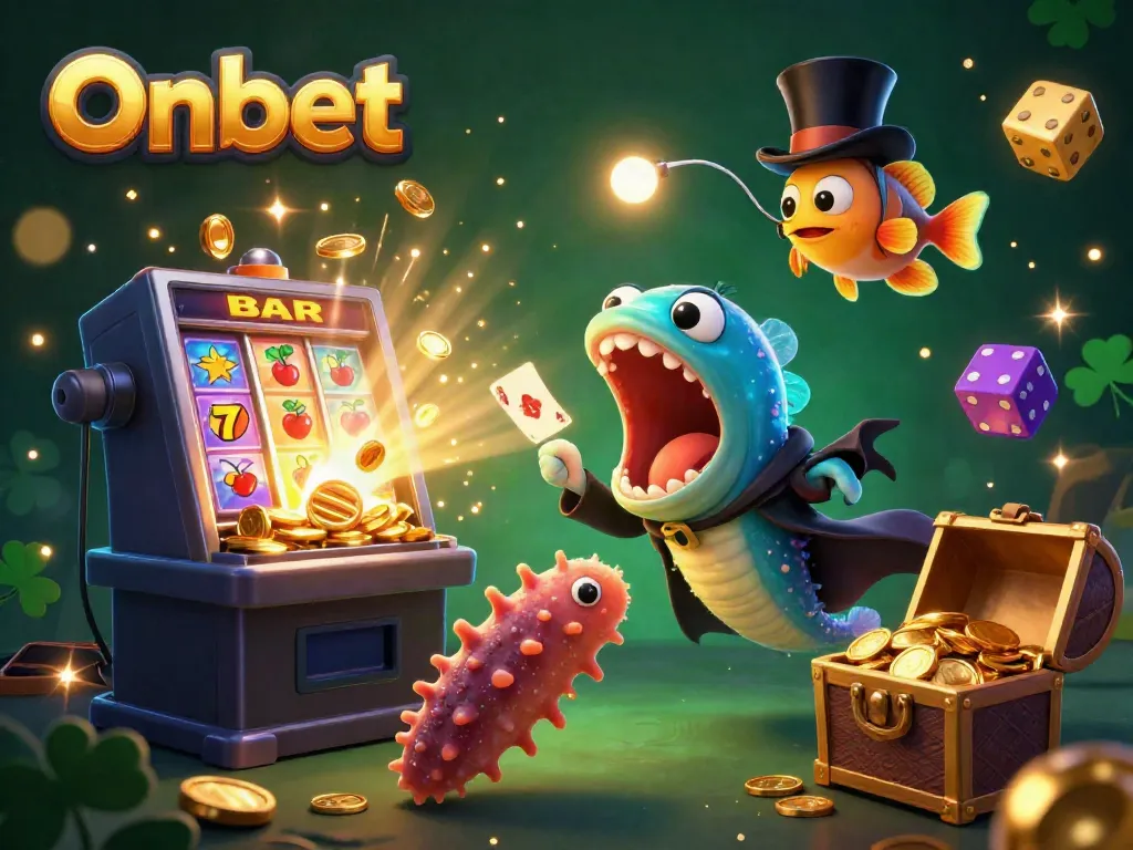 Onbet's dynamic casino scene featuring vibrant 3D characters and jackpot action.