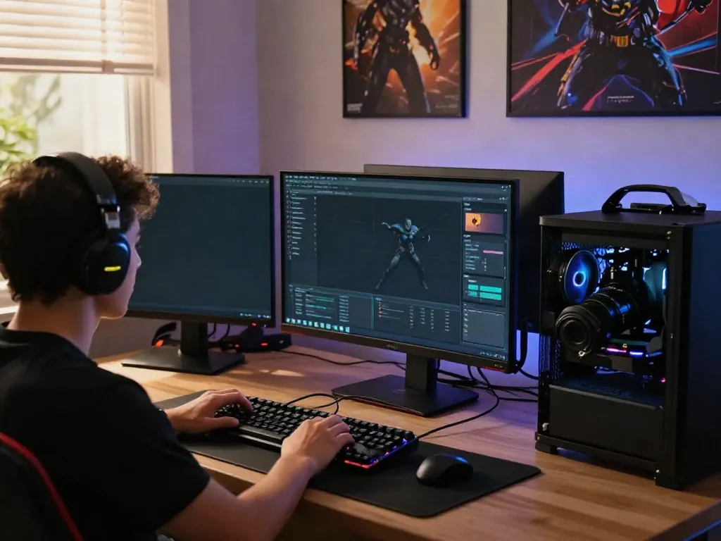 Engaged gamer using Batman138 platform on a high-end gaming setup with immersive lighting.