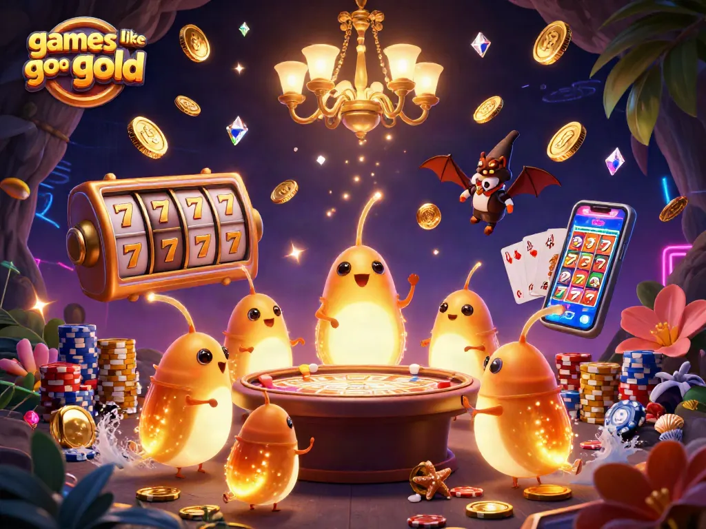Engage in games like Go Go Gold with vibrant action and excitement in this colorful casino scene.