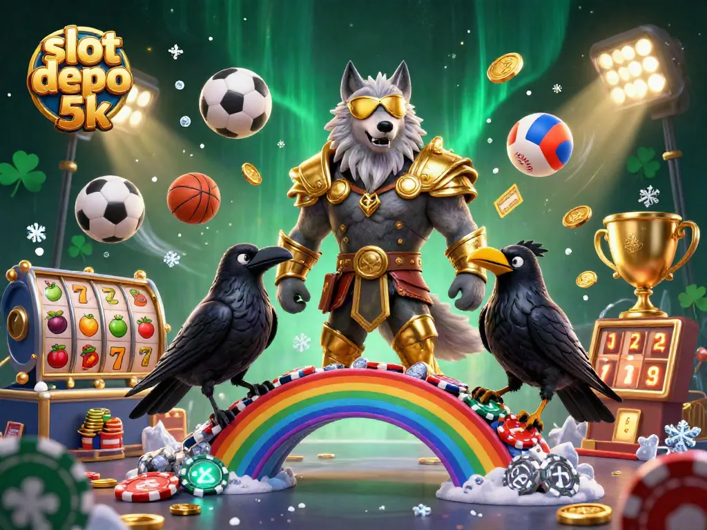 Engage with slot depo 5k through an exciting scene showcasing Norse mythology characters in a vibrant casino world.