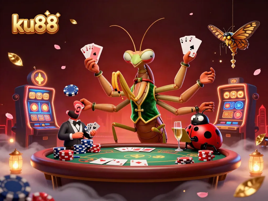 Experience exciting poker action at ku88 with vibrant characters and casino elements.