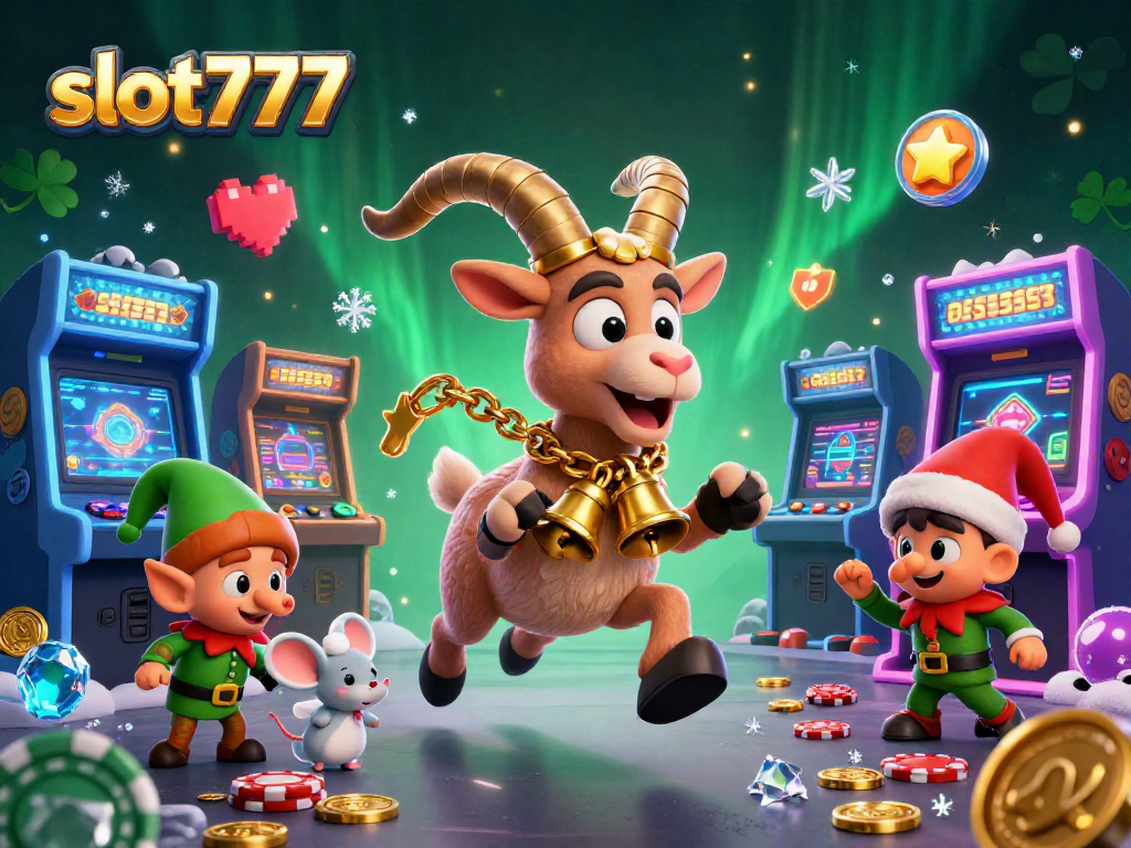 Menangkan slot777 di kasino yang dikelola oleh karakter unik dalam ilustrasi 3D.