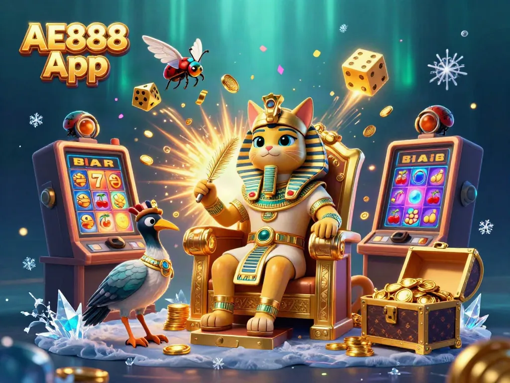 Experience the excitement of the AE888 App with a vibrant scene illustrating jackpot games and rich casino elements.