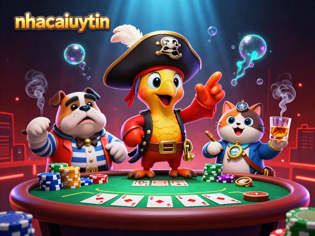 Experience nhacaiuytin with a lively pirate-themed casino scene showcasing poker excitement.
