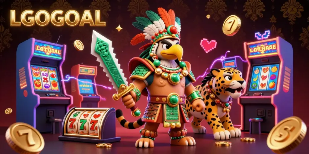 Engage in thrilling gameplay with LGOGOAL featuring Aztec warriors and casino elements.