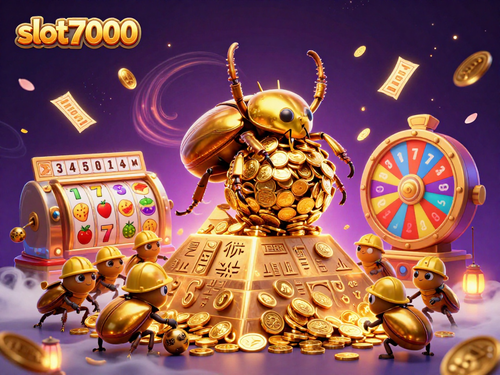 Slot7000 menghadirkan pengalaman menarik dengan simbol kasino dan koin emas yang melimpah.