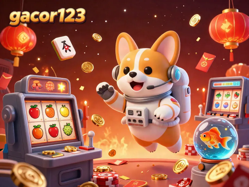 Experience the excitement of gacor123 with a lively 3D illustration of a casino scene filled with fun characters and gaming elements.