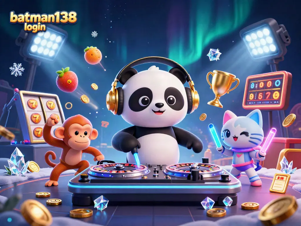 Experience the thrill of spins with batman138 login in a vibrant 3D casino scene featuring dynamic characters and elements.