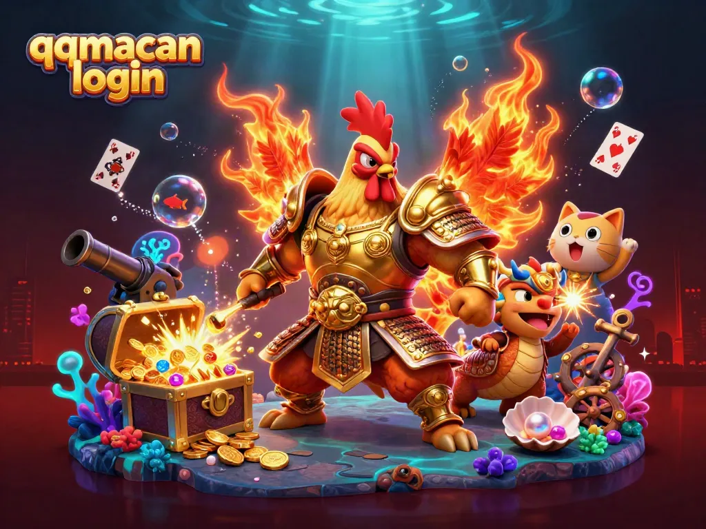 Experience wins at qqmacan login with a dynamic underwater casino adventure illustration featuring iconic gambling elements.