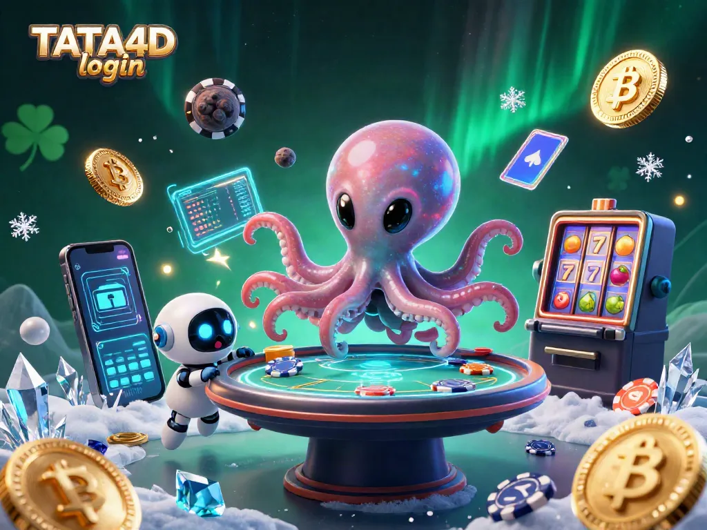 TATA4D login: Engage in thrilling casino action with a cosmic octopus at a poker table.