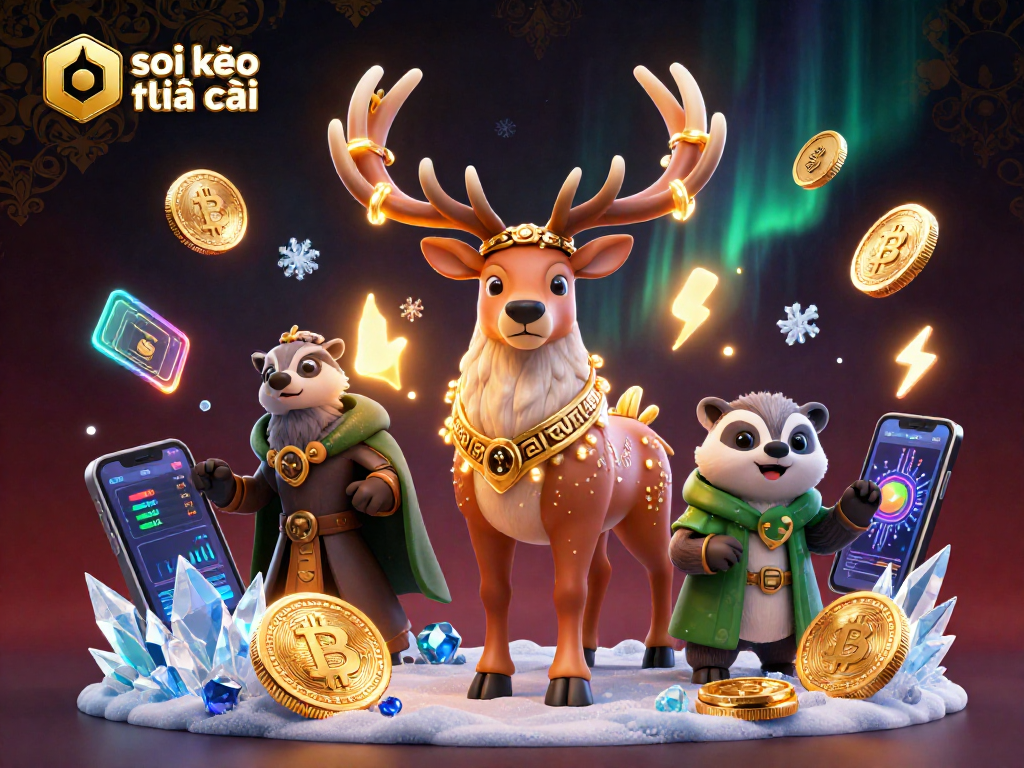 Engage with soi kèo nhà cái in this vivid 3D illustration showcasing a Celtic druid stag and crypto elements.
