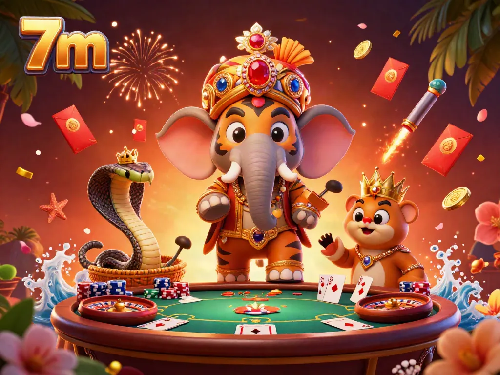 Engage with thrilling games at 7m, where a cartoon tiger Maharaja and elephant enrich casino excitement.