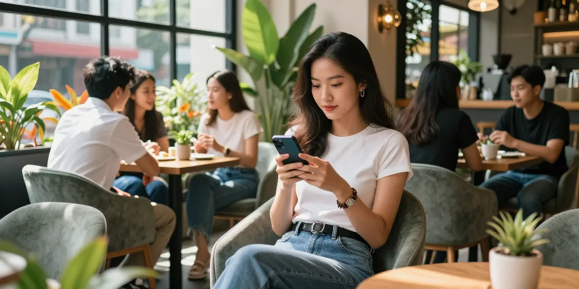 Không gian hiện đại của gái gọi trong quán cà phê với ánh sáng tự nhiên và phong cách trẻ trung.