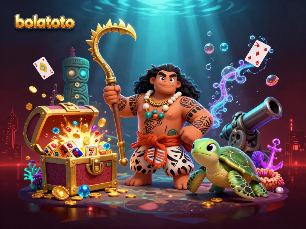 Engage with bolatoto's vibrant casino world, featuring dynamic slot reels and colorful treasures.