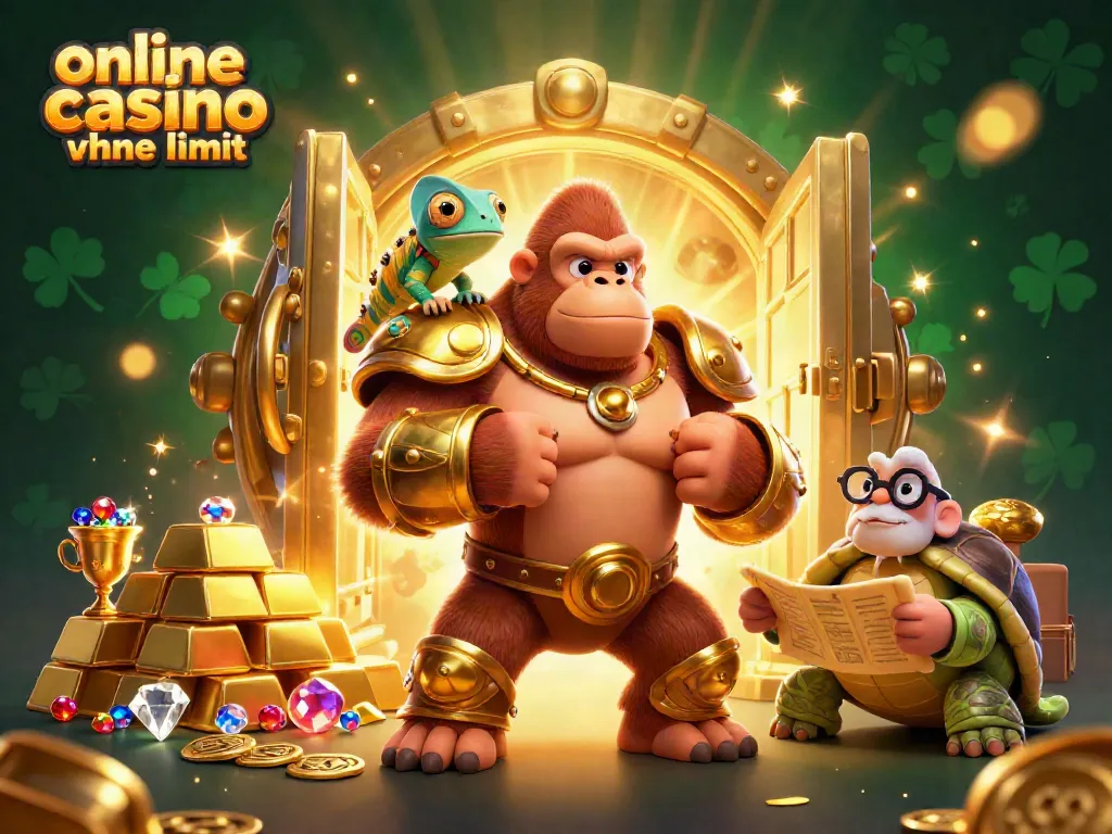 Experience the thrill at an online casino ohne limit with a powerful gorilla king and treasure.