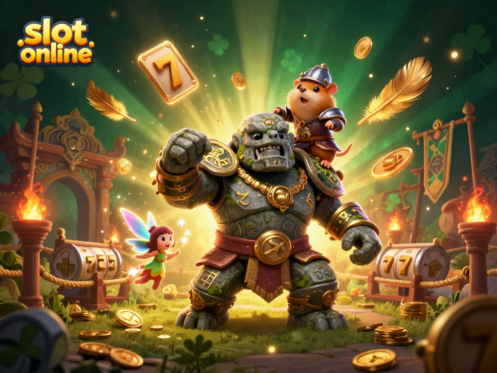 Slot online bercahaya dengan karakter dan elemen kasino, menjamin keseruan dalam permainan.