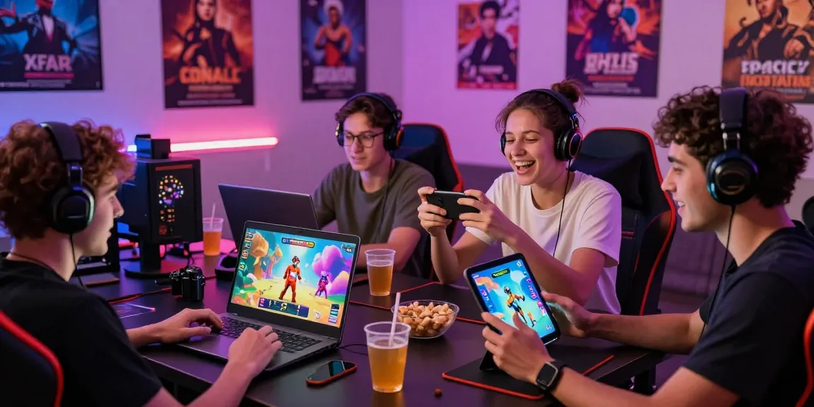 Engaging scene of players enjoying free sex games on different devices, highlighting vibrant interactions and camaraderie.