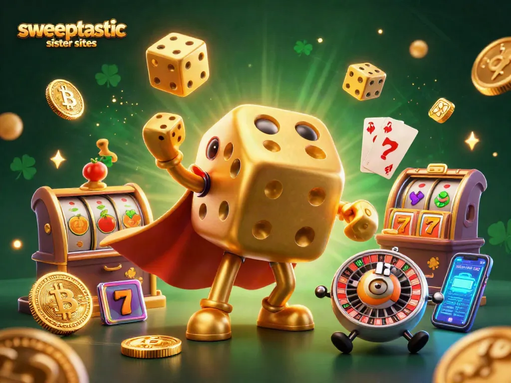 Sweeptastic sister sites showcase engaging gameplay with vibrant slot reels and captivating casino elements.