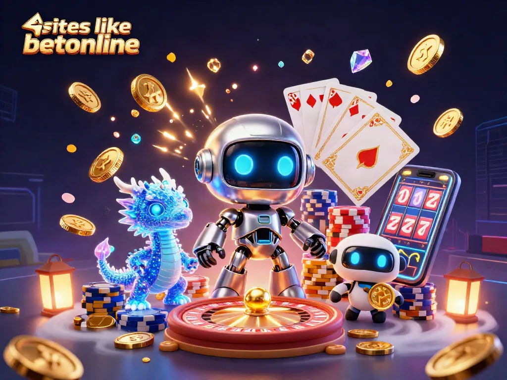 Engage in thrilling games at sites like betonline with a futuristic casino experience illustrated.